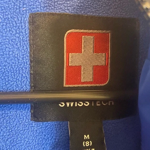 Swiss Tech Boys Puffer Jacket size 8 Medium vibrant blue zip up hooded - Picture 5 of 6